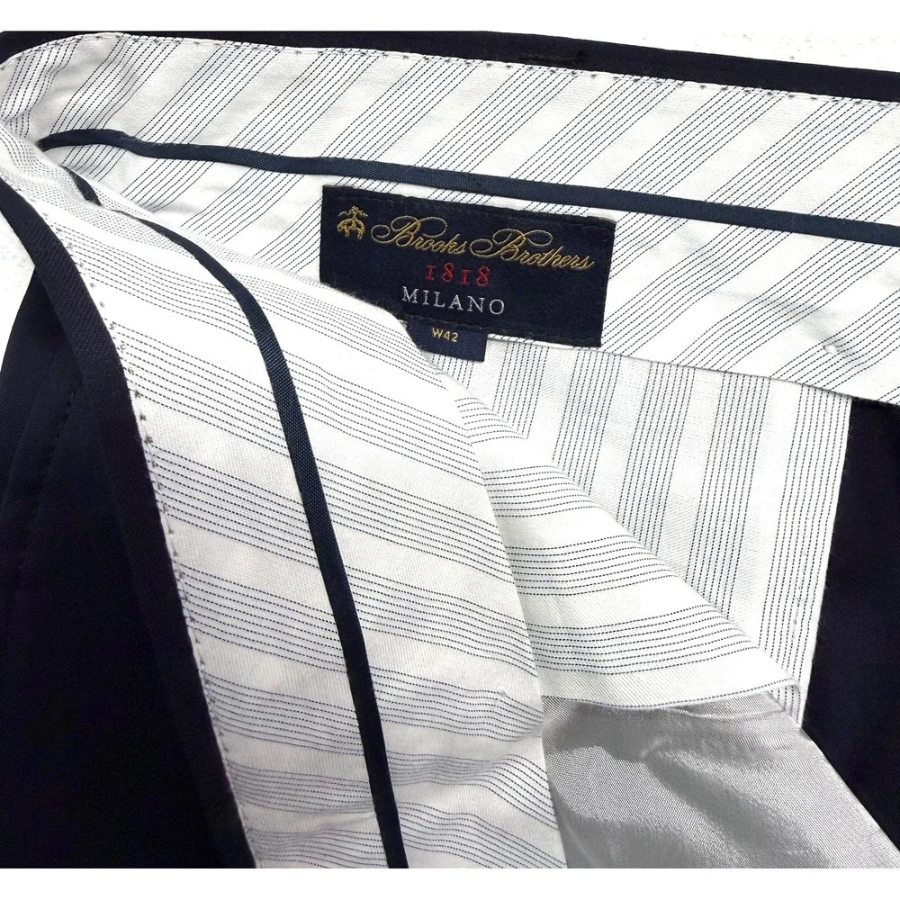 Brooks Brothers 42x30 Milano 1818 Slim Fit Pants Trousers Italian Wool Navy Blue